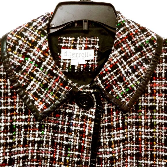D. Terrell Women's Tweed Shawl Jacket Size 8 Multicolored Cotton Blend Collared - Picture 3 of 12